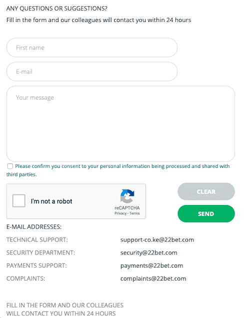 22bet contacts support help