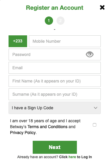 Betway registration Ghana