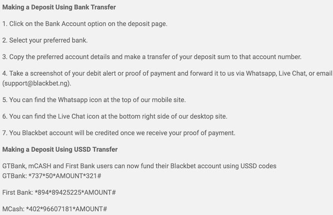 Blackbet deposit details