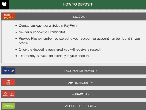 Premierbet deposit Tanzania