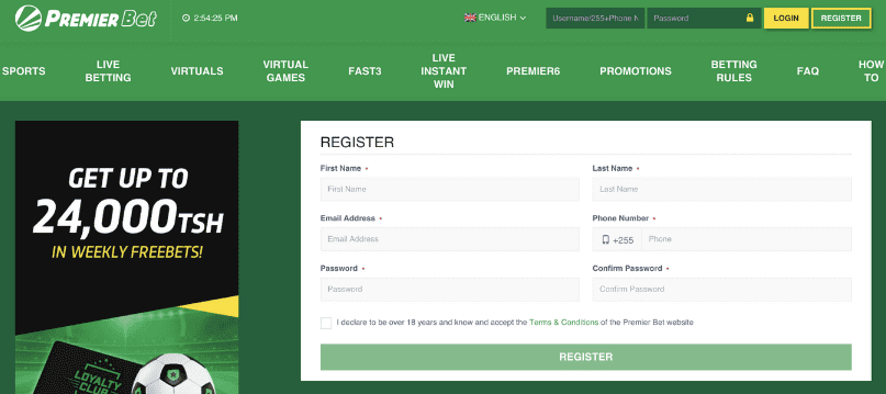 Premierbet registration Tanzania