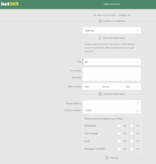 Bet365 Uganda registration