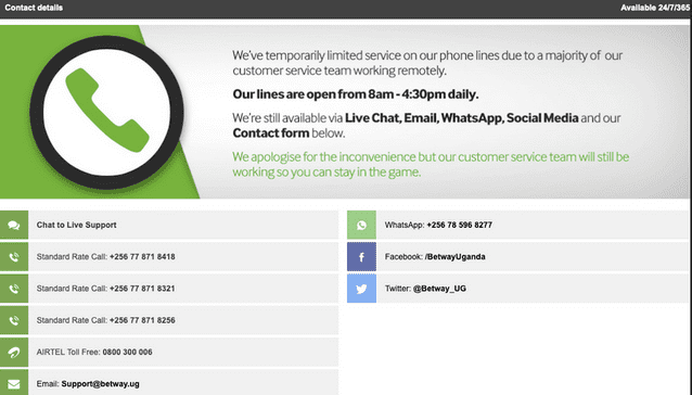 Betway contact addresses Uganda