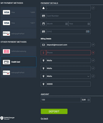 Mozzartbet deposit methods