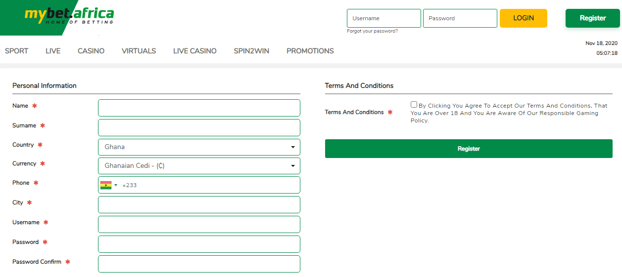 Mybet registration Ghana