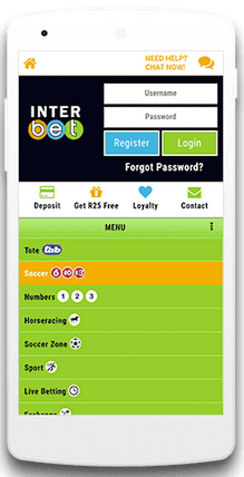 Interbet mobile app screen