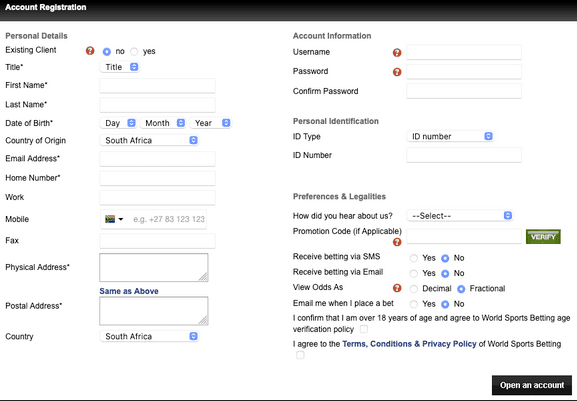 World sports betting registration