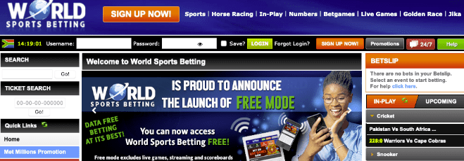 World sports betting homepage