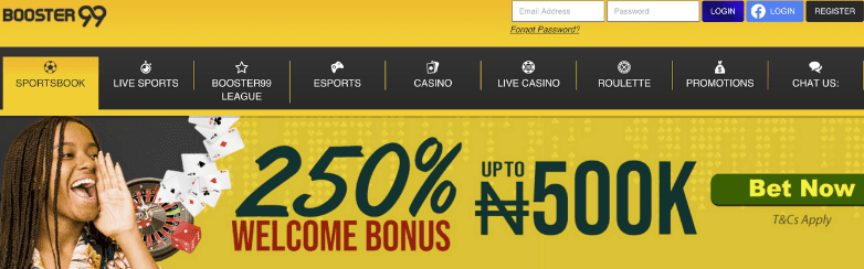 Booster99 Nigeria Sportsbook home screen