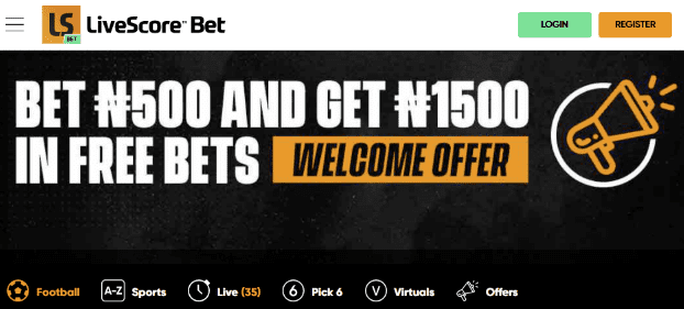 Livescorebet Nigeria sportsbook screen