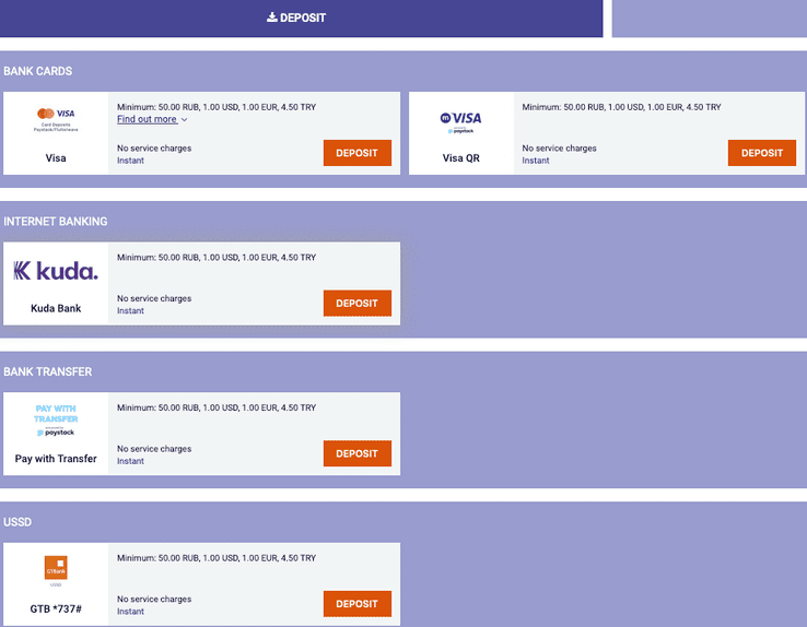 Paripesa payment methods Nigeria