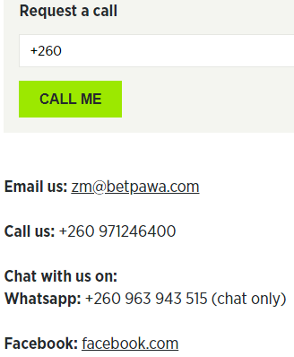 Betpawa Zambia contacts