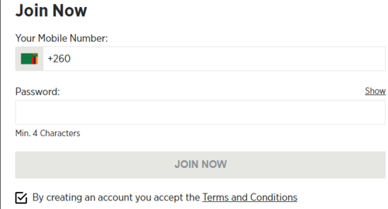 Betpawa Zambia signup form