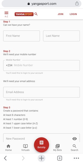 Yangasport sign up
