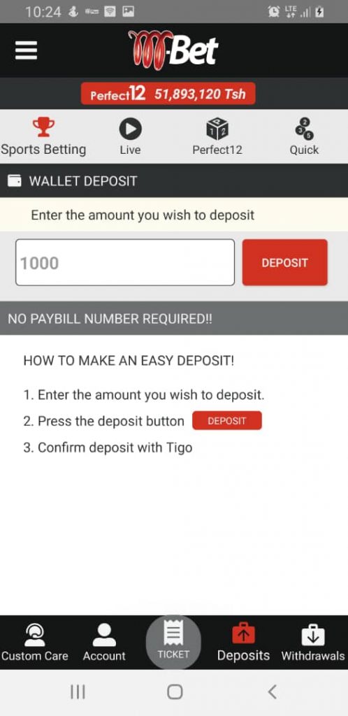 M-bet deposit info