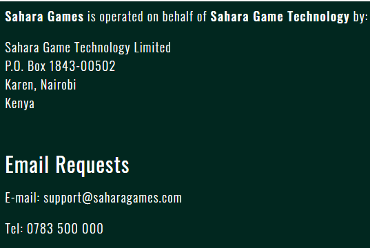 Saharagames Kenya customer care