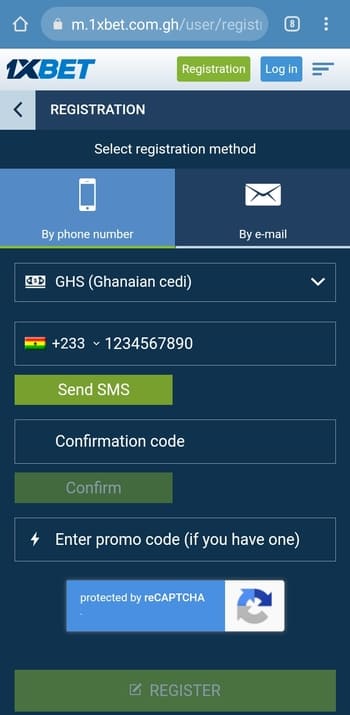 1xbet Ghana Registration Page