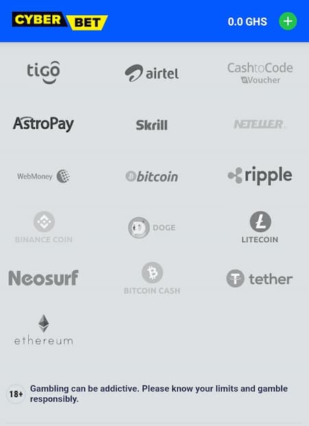 cyberbet deposit methods screen