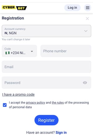 Cyberbet Nigeria Registration