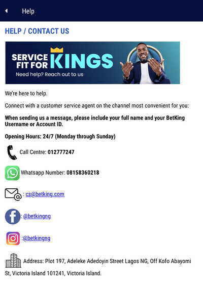 Betking Nigeria contact