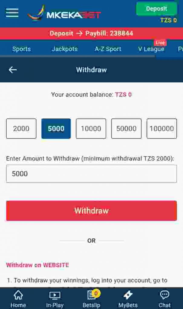 Mkekabet withdraw