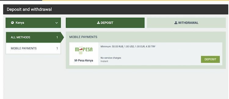 melbet kenya deposits screen