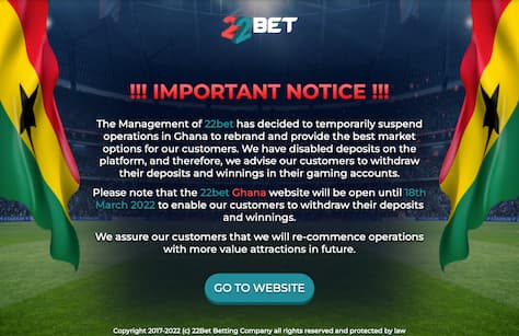 22bet Ghana currently not available