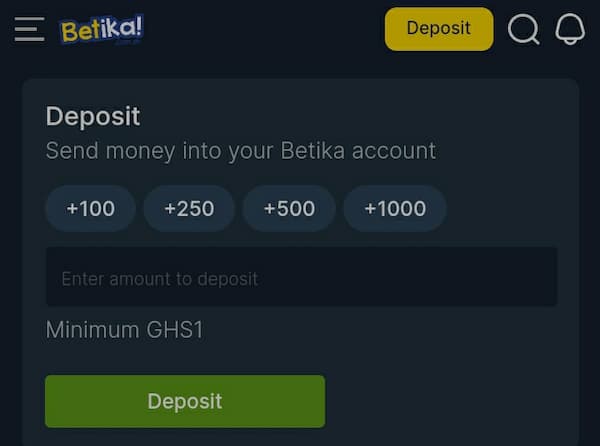 Betika Ghana deposit page