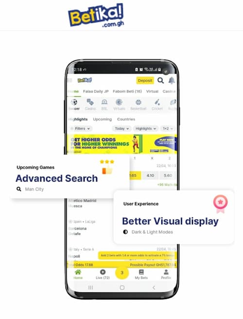 Betika Ghana mobile app view