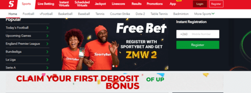 sportybet zambia front page