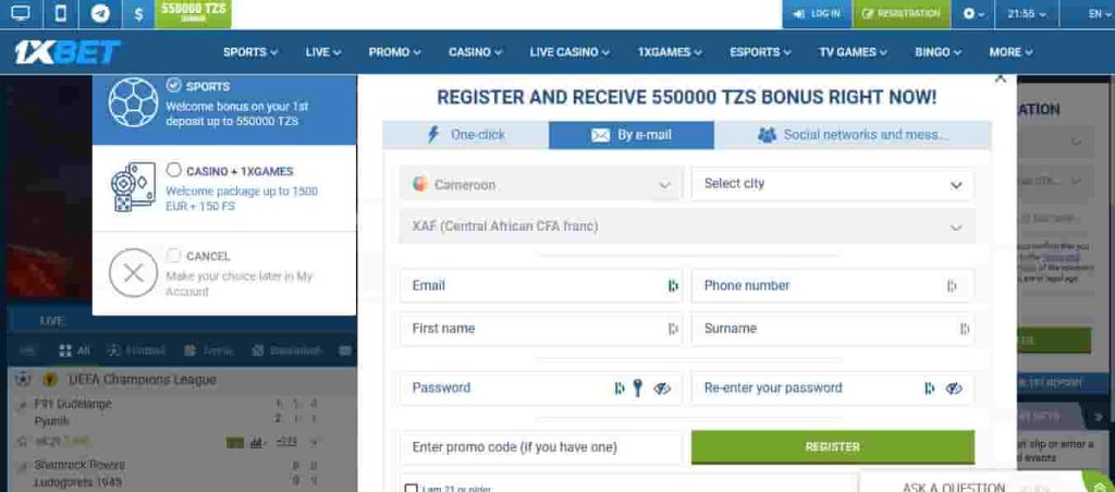1xbet-Cameroon-signup