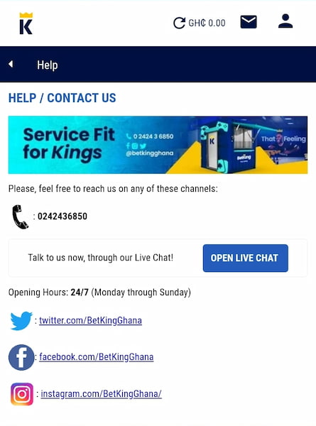 Betking Ghana support service
