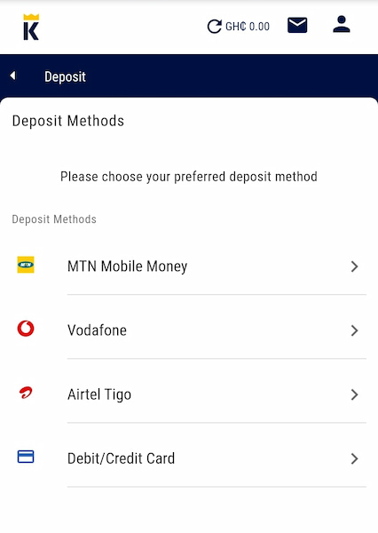 Betking Ghana deposit options