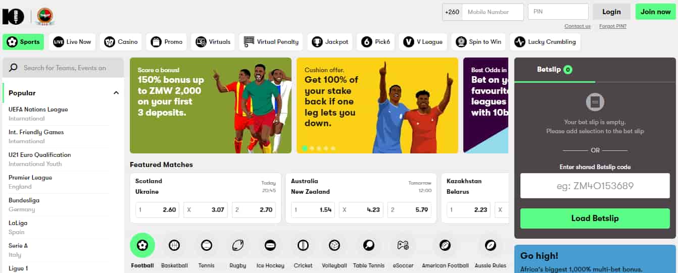 10bet Zambia betting site review for