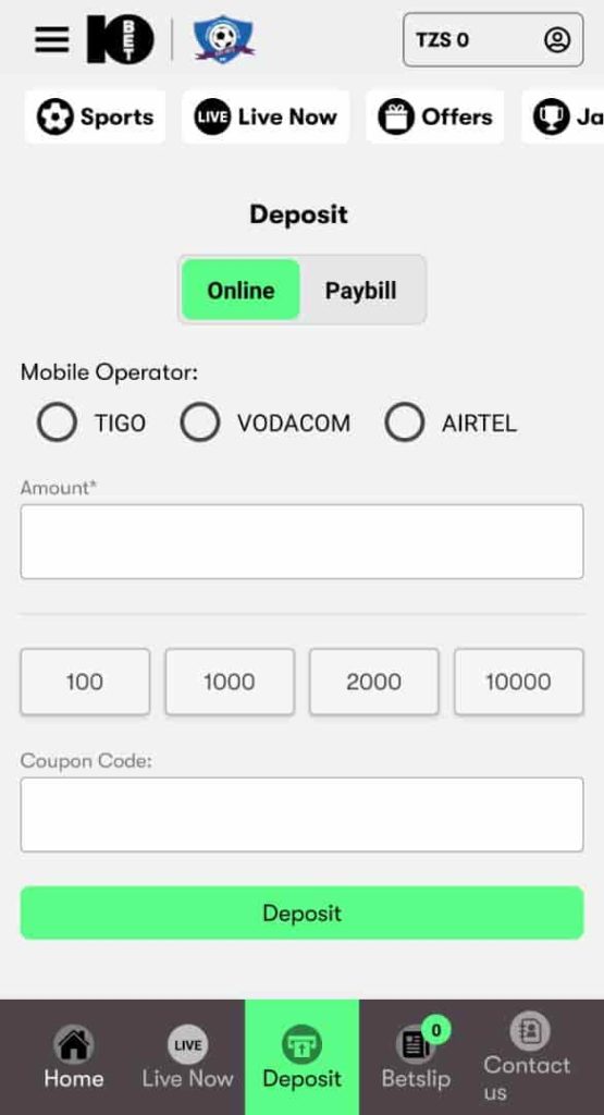 10bet Tanzania Deposit