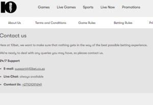 10bet South Africa Contact Method