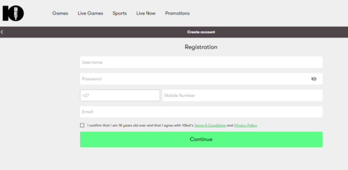 10bet South Africa Registration