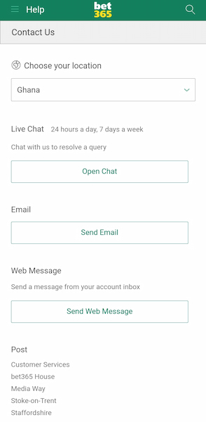 Bet365 Ghana customer support