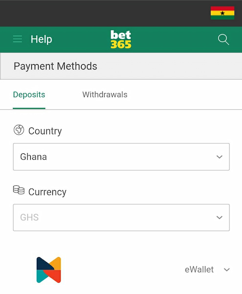 Bet365 Ghana deposit options