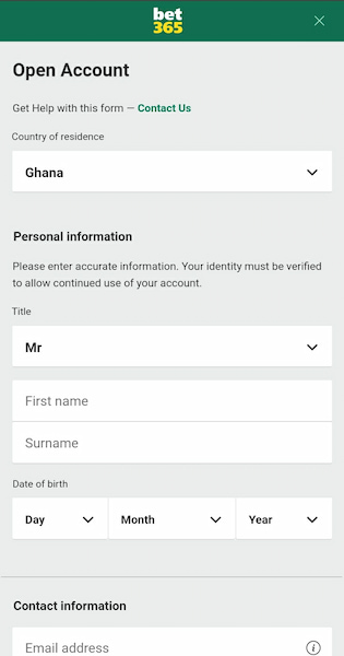 Bet365 sign up form start