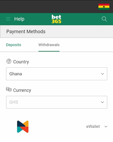 Bet365 Ghana withdrawal methods