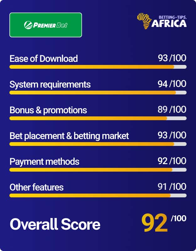 Premierbet mobile app score card