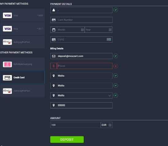 Mozzart Bet Payment Methods