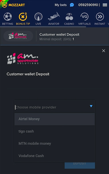 Mozzart payment methods