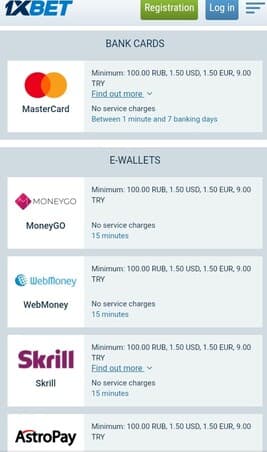1XBet Casino Payout Options