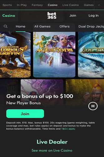 Bet365 Casino Mobile Page