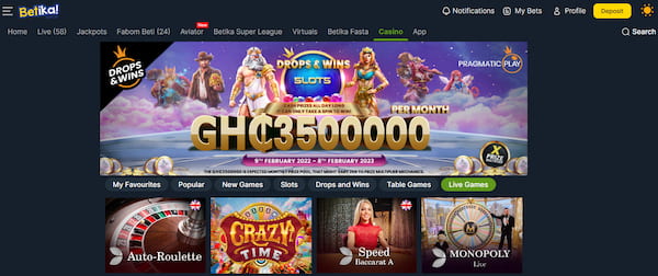 Betika casino frontpage image