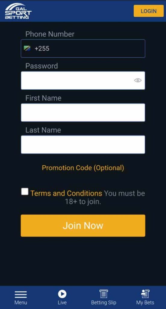 Gal Sport Betting registration form