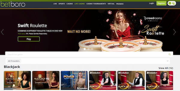 Betboro casino homepage