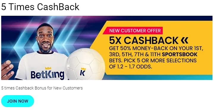 Bet King 5x 50% Cashback Welcome Bonus